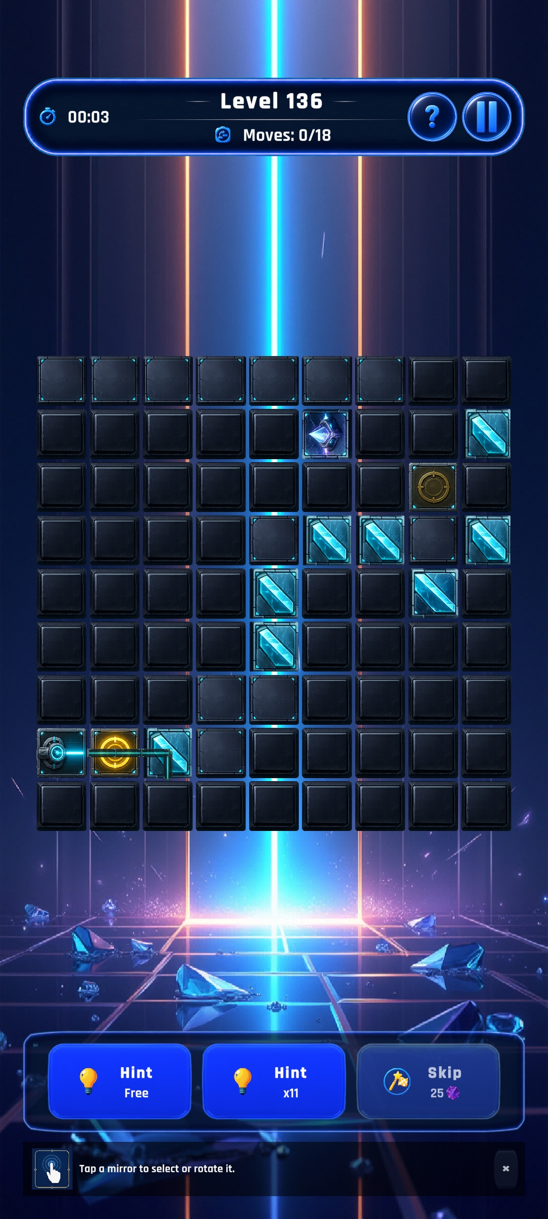 Beam Redirect mirror and laser logic puzzle gameplay in Enigflux