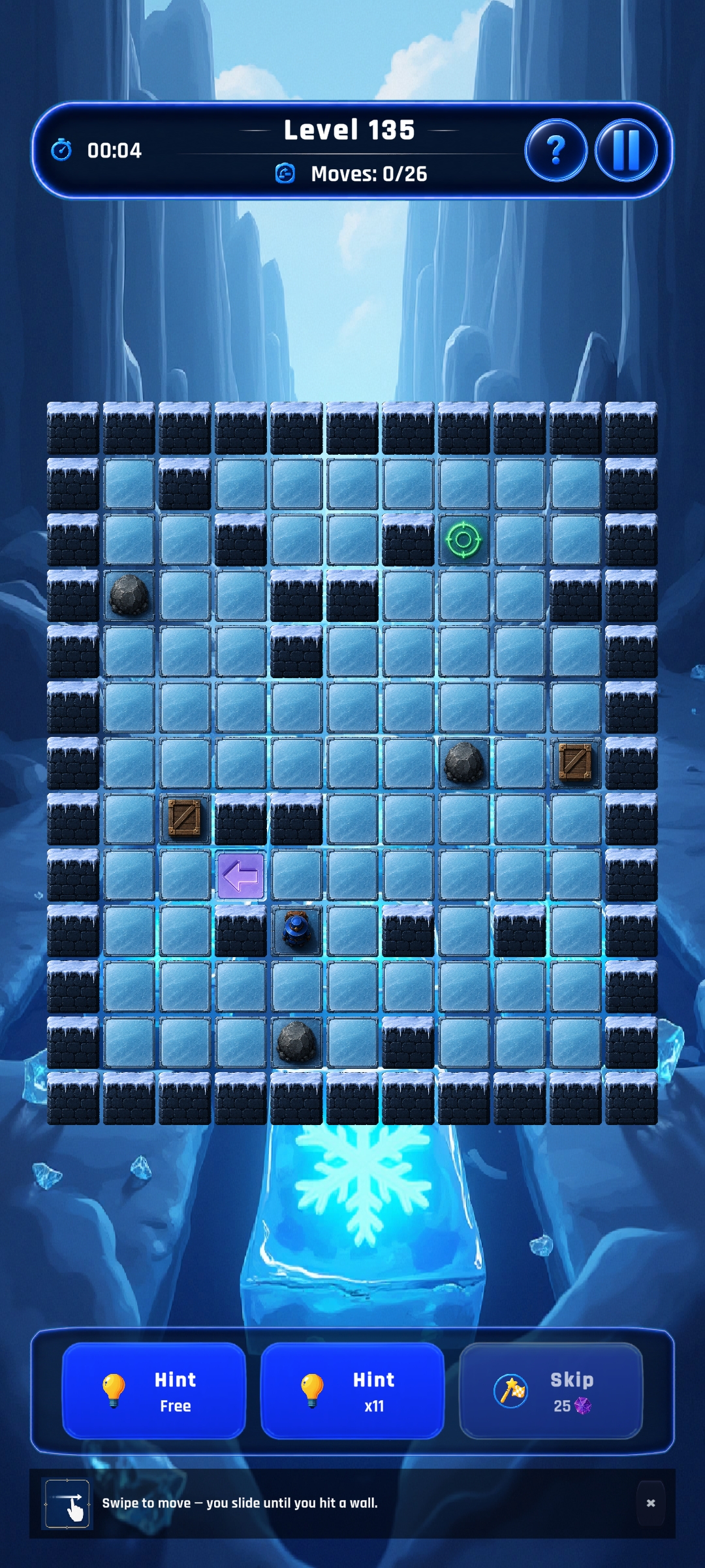 Sliding Ice movement puzzle gameplay in the Enigflux mobile game